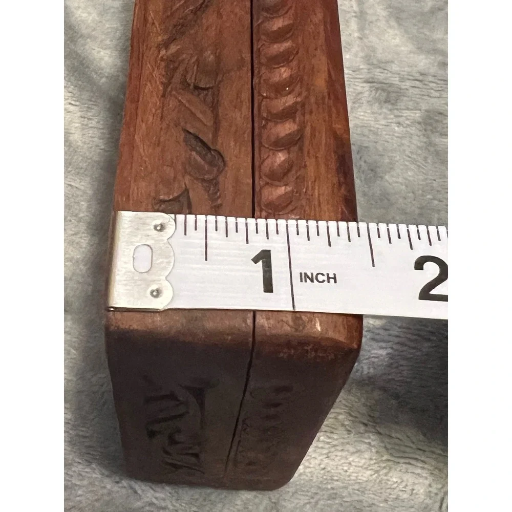 Vintage Carved Wooden Trinket Box Jewelry Keepsake Storage Hinged Lid Decorative